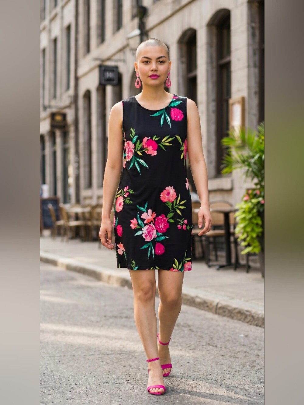 JH Black Floral Sleeveless Shift Dress with Pink Bloom Print New No Tag Size 12P